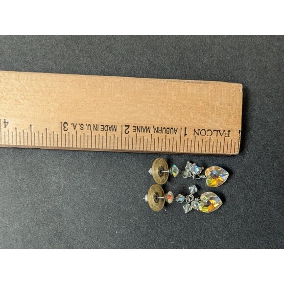 Vintage Iridescent Heart Crystal Dangle Earrings With Clear Stud Backings - Picture 4 of 4